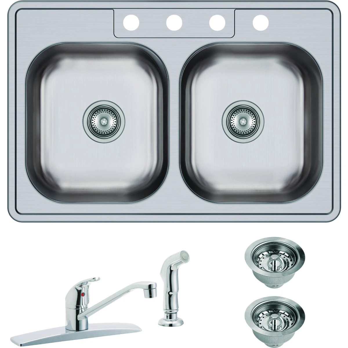 Double Bowl 33 In. X 22 In. Stainless Steel Kitchen Sink And Faucet Kit