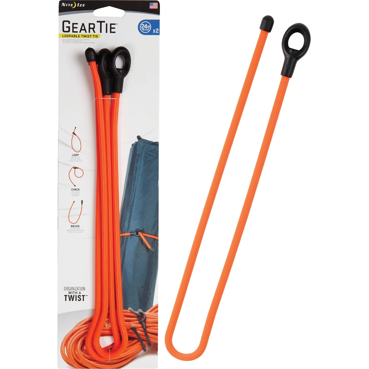 Nite Ize Gear Tie 24 in. L Orange Twist Ties 2 pk