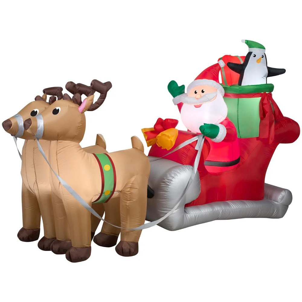 5-foot Christmas Inflatable Santa With Sleigh And Reindeer Scene