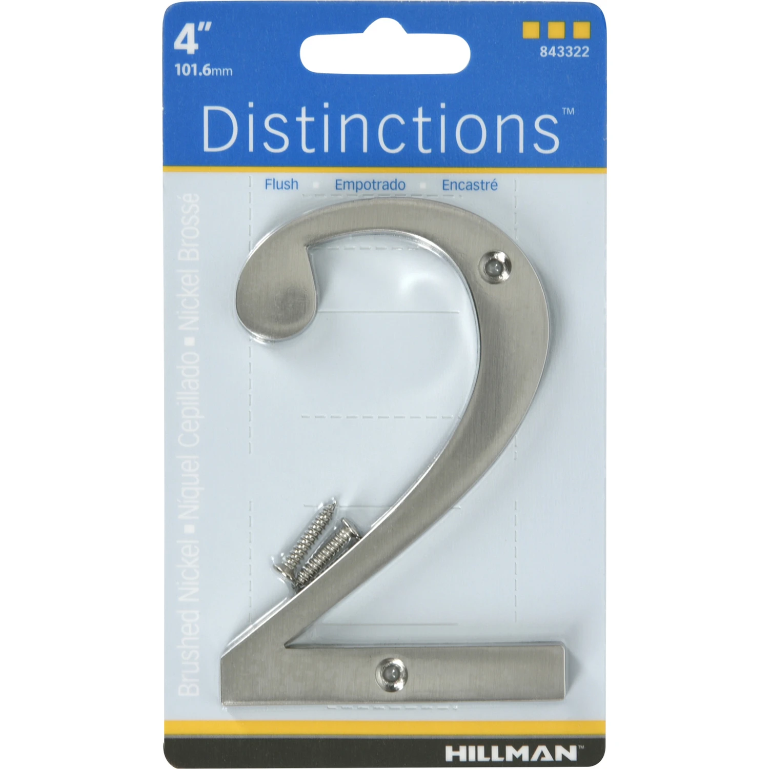 Distinctions House Address Number 2, Screw-In Mount, Brushed Nickel Zinc, 4 Inch