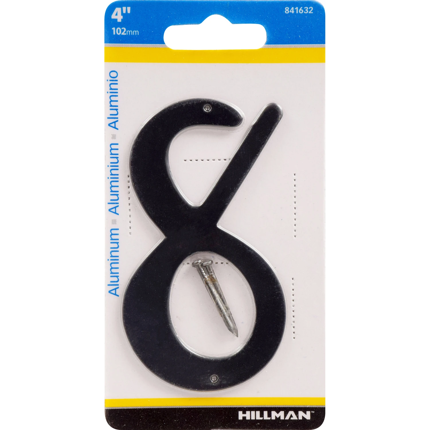House Address Number 8, Nail-On, Black Finished Aluminum, 4-In.