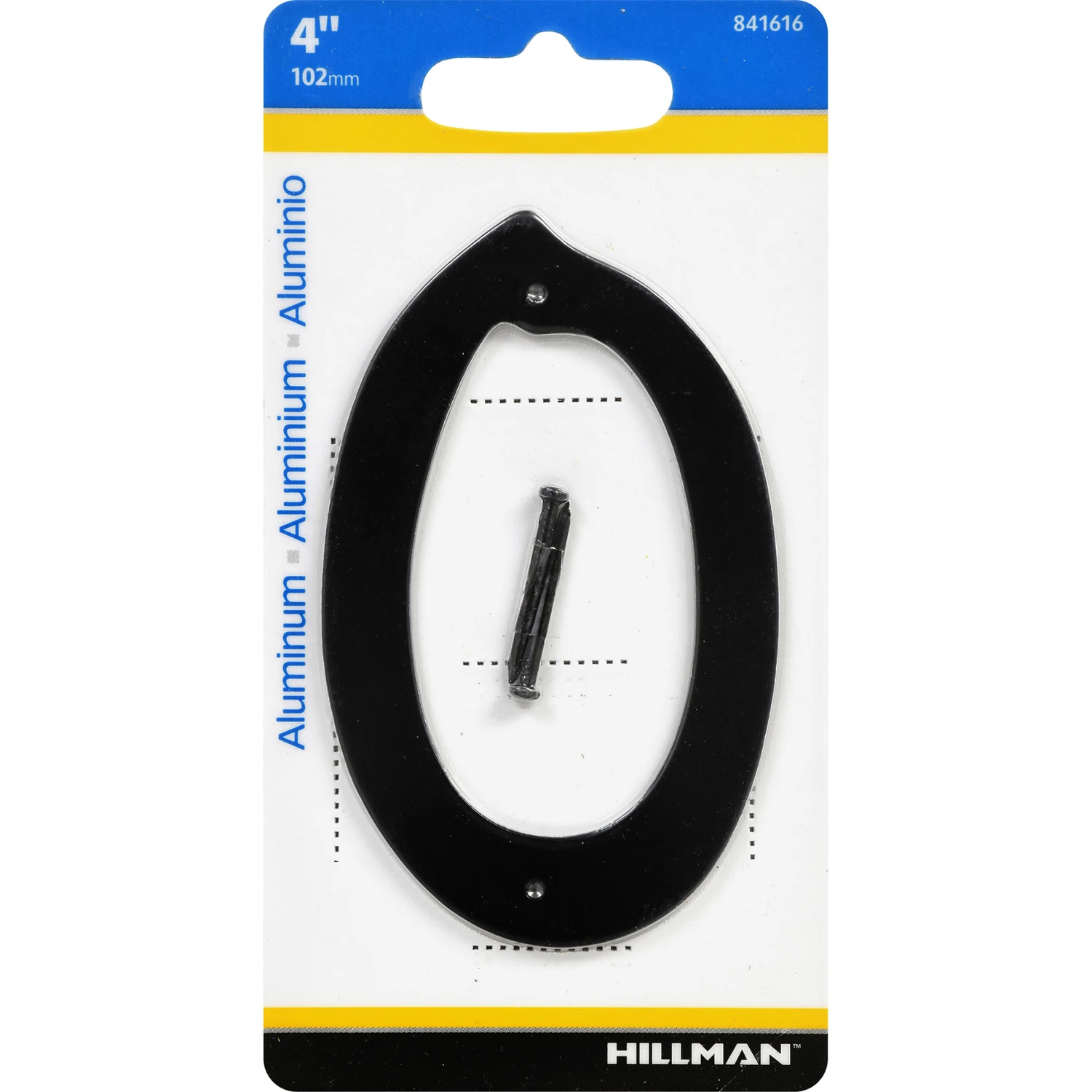 House Address Number Zero, Nail-On Installation, Black Finished Aluminum, Four Inch Height