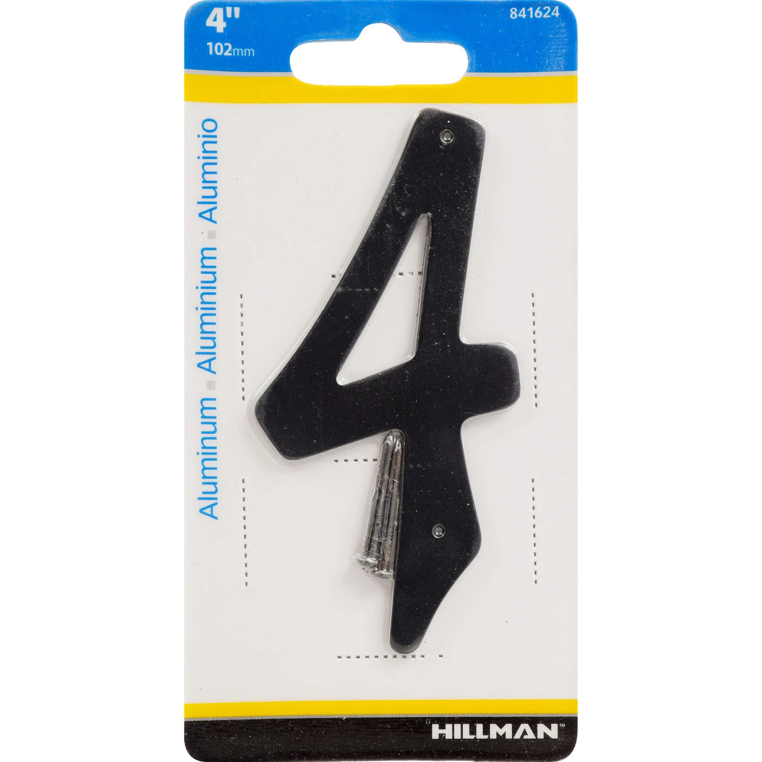 House Address Number 4, Nail-On Installation, Black Finished Aluminum, 4 Inch Height