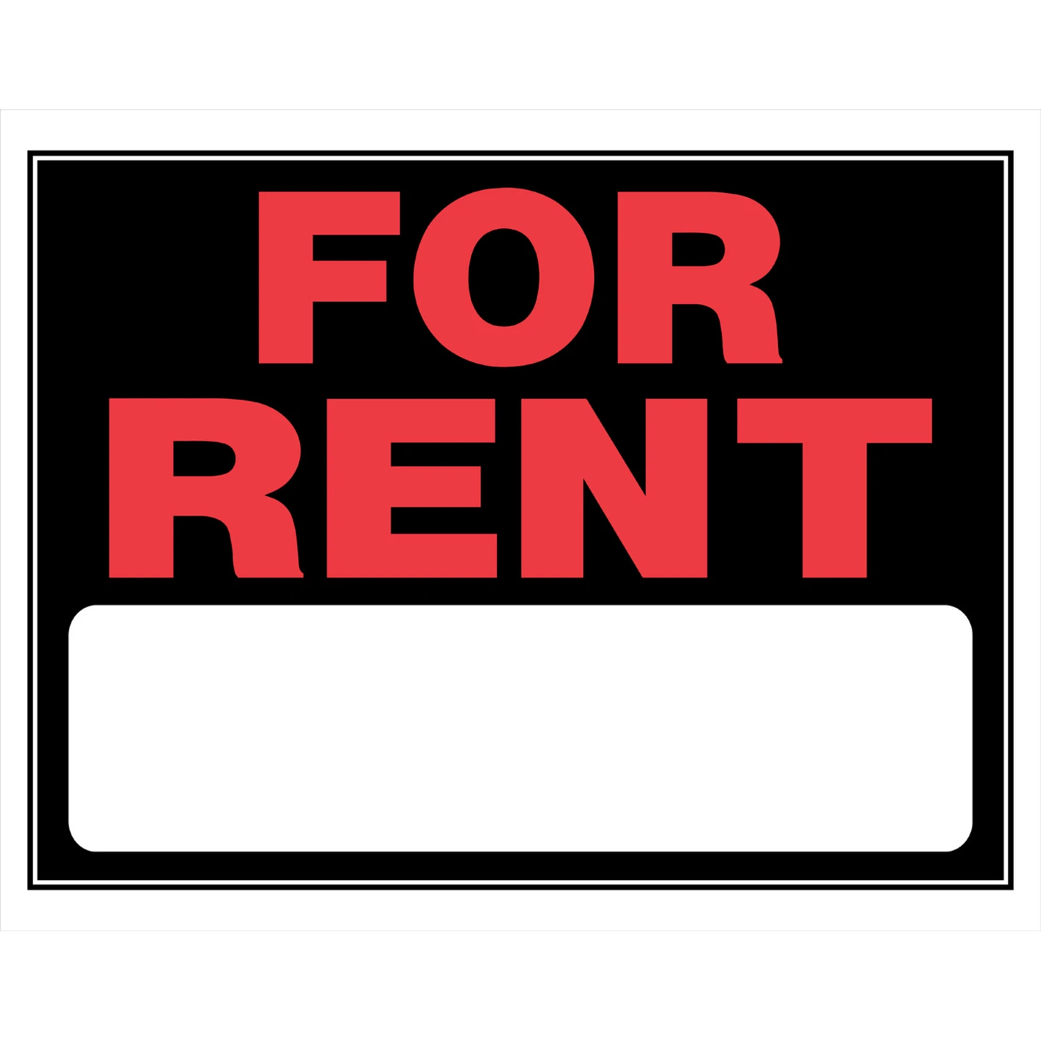 For Rent Sign, Black and Red Colors, 15 Inches by 19 Inches Size