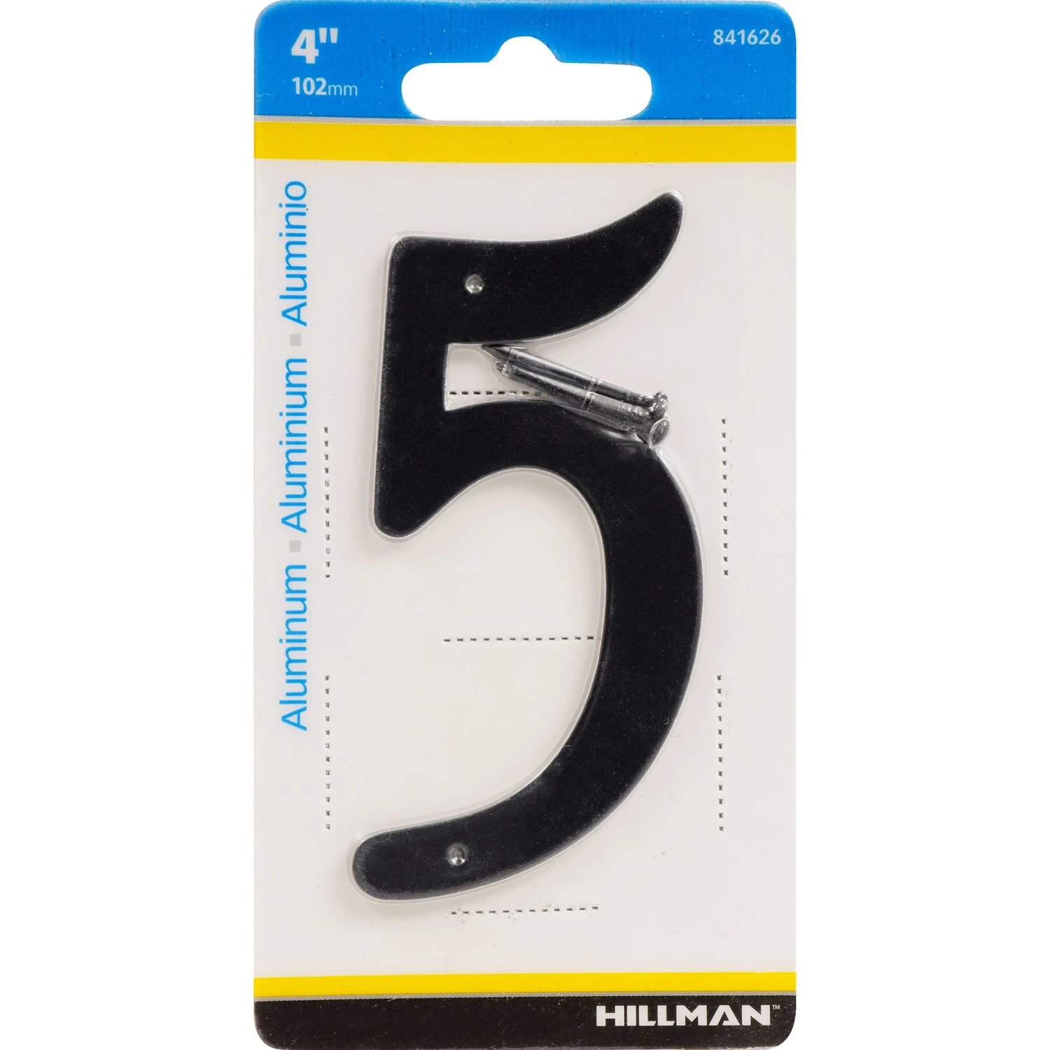 House Address Number 5, Nail-On Installation, Black Finished Aluminum, 4 Inch Height
