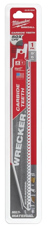 Milwaukee 9 in. 6 TPI WRECKER Carbide Teeth Multi-Material Cutting SAWZALL Reciprocating Saw Blade