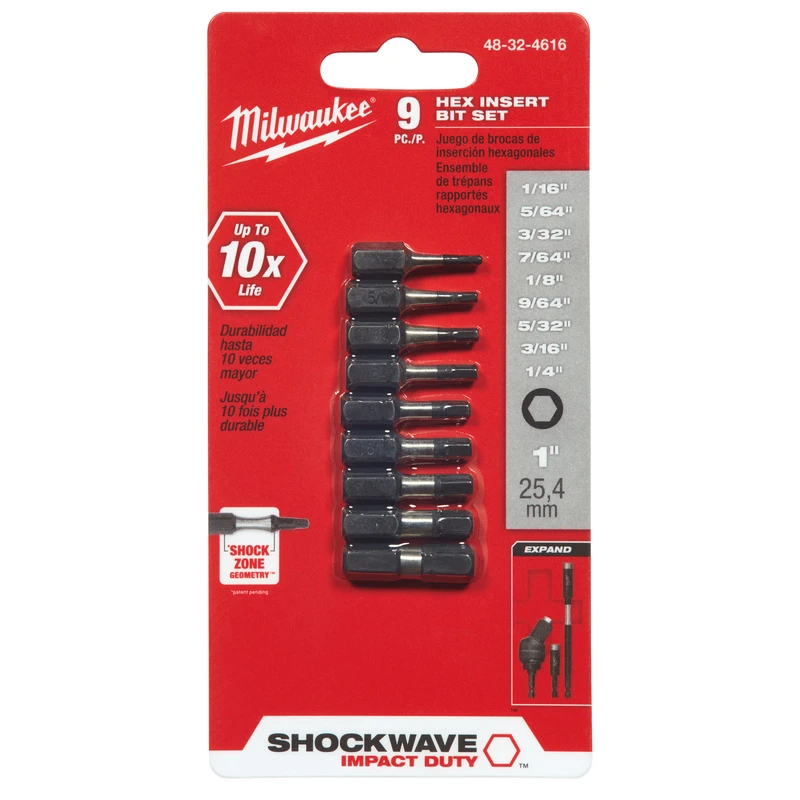 MW HEX BIT SET SAE 1" 9P