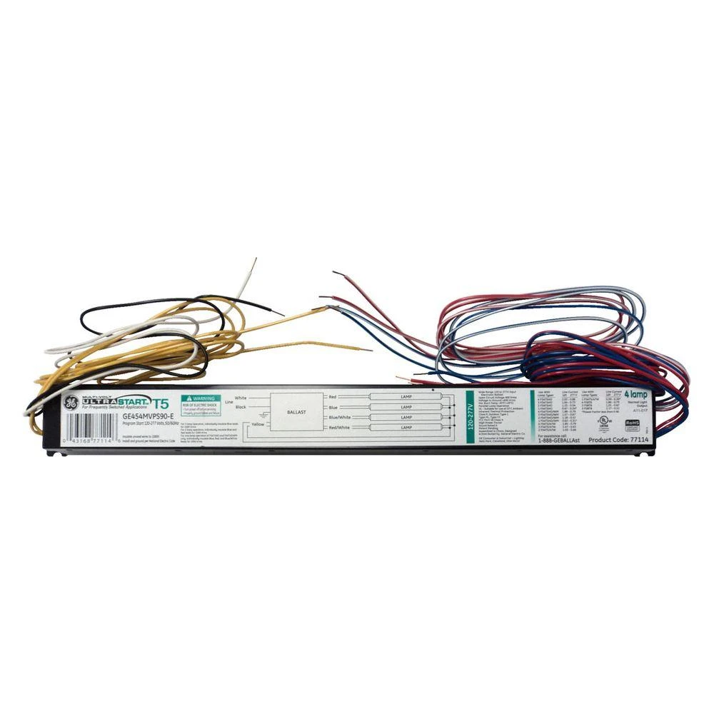 Electronic High Output Ballast For 1 To 4 T5 Ho Lamps, Model Ge454mvps90-f