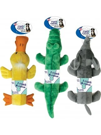 Soft Plush Squeaky Dog Toy With Bottle Inside - Assorted Characters: Duck, Elephant, Alligator