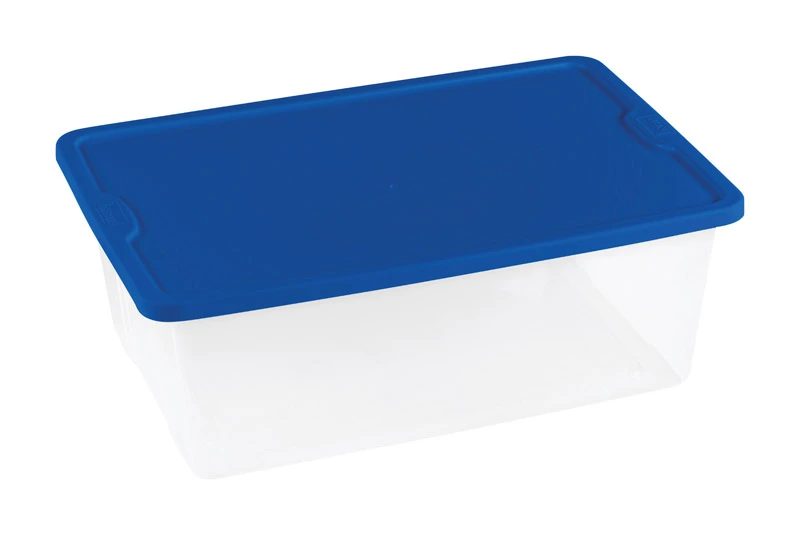 12 Quart Clear Storage Tote With Blue Lid - Stackable And Durable