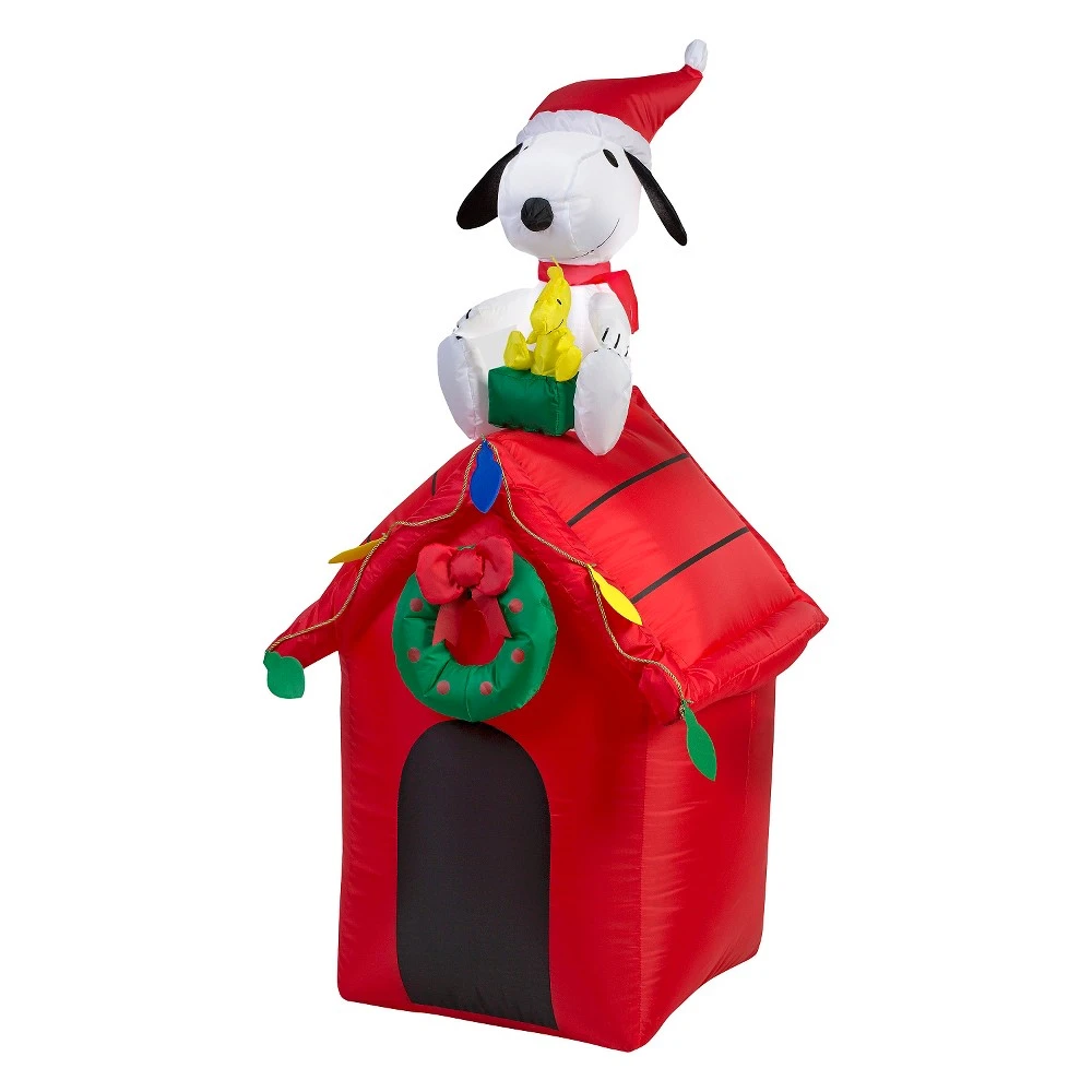 4' Tall Airblown Snoopy & Woodstock On Doghouse Led Inflatable Decoration