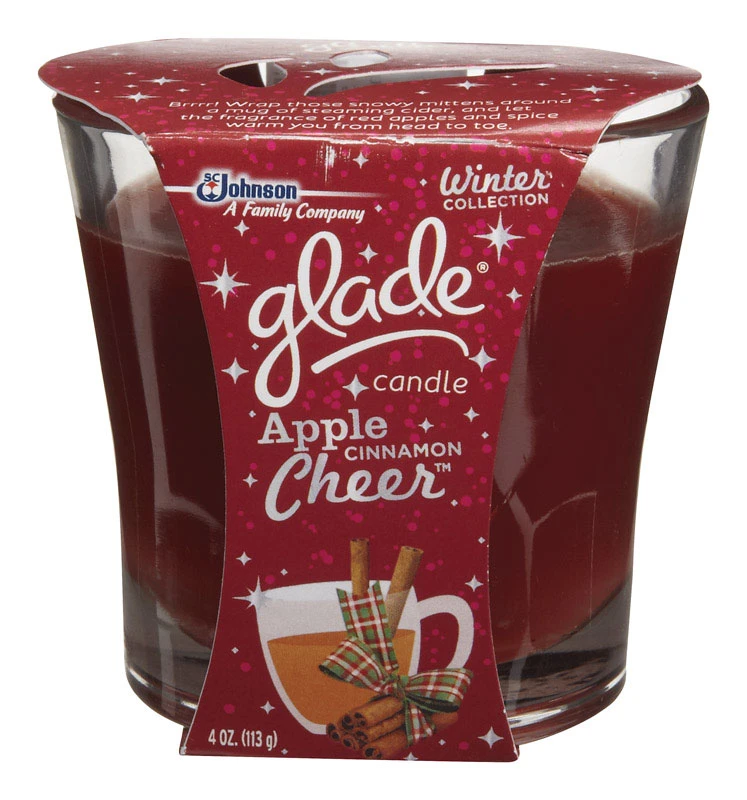 Glade Apple Cinnamon Cheer Scent Holiday Candle 4 Oz, Model #74740, Sold As 6 Units