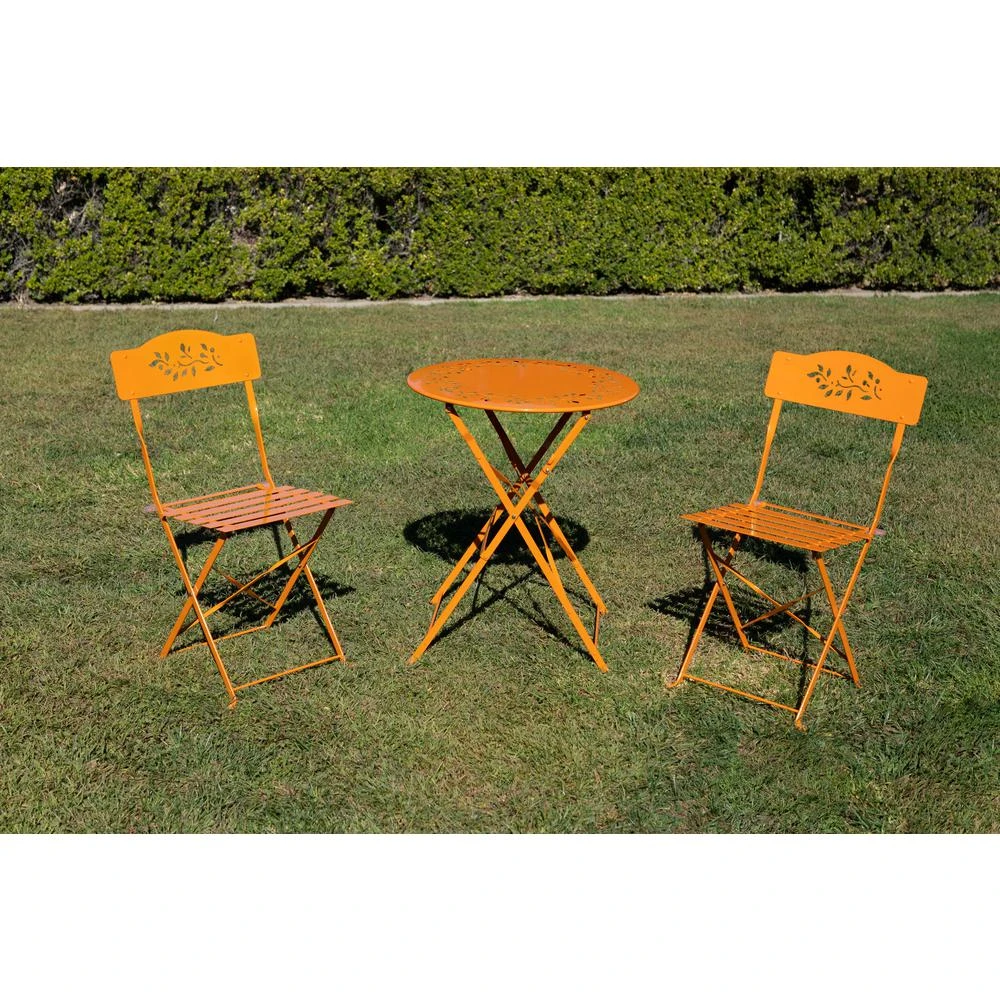 Orange 3-piece Metal Bistro Set With Folding Table And 2 Chairs - Model Msy100a-or