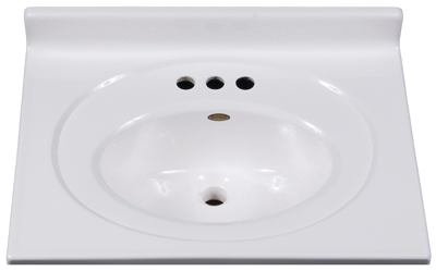 25 X 19-inch Solid White Cultured Marble Bathroom Vanity Top With Oval Bowl