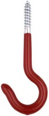 5/16" X 4-1/2" Red Screw Storage Hook - Durable Vinyl Coated Steel