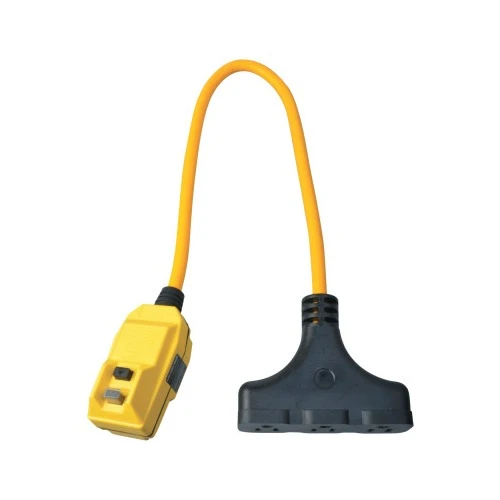12/3 2-foot Right Angle Gfci Extension Cord With Tri-source Power Block