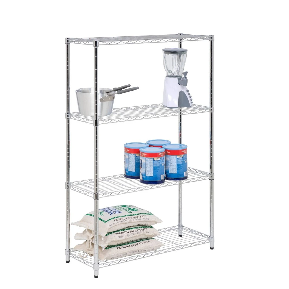 Four-Tier Chrome Steel Shelving Unit, 36 Inches Wide by 14 Inches Deep by 54 Inches High