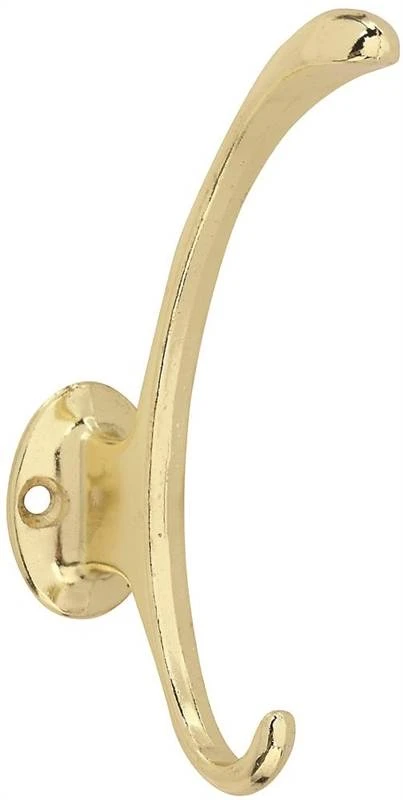 758441 5 Inch Bright Brass Garment Hook, 75 Lb Capacity