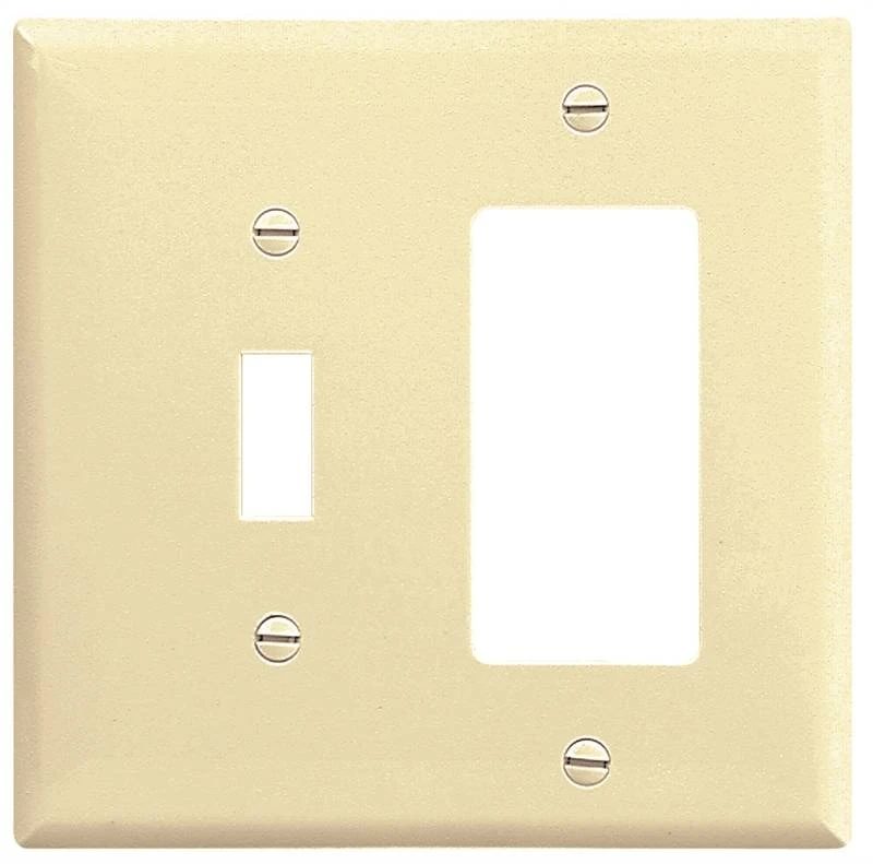 Arrow Hart 2153 Combination Decorative Standard Wall Plate, 2 Gang, 4-1/2 in L x 4.56 in W, Almond