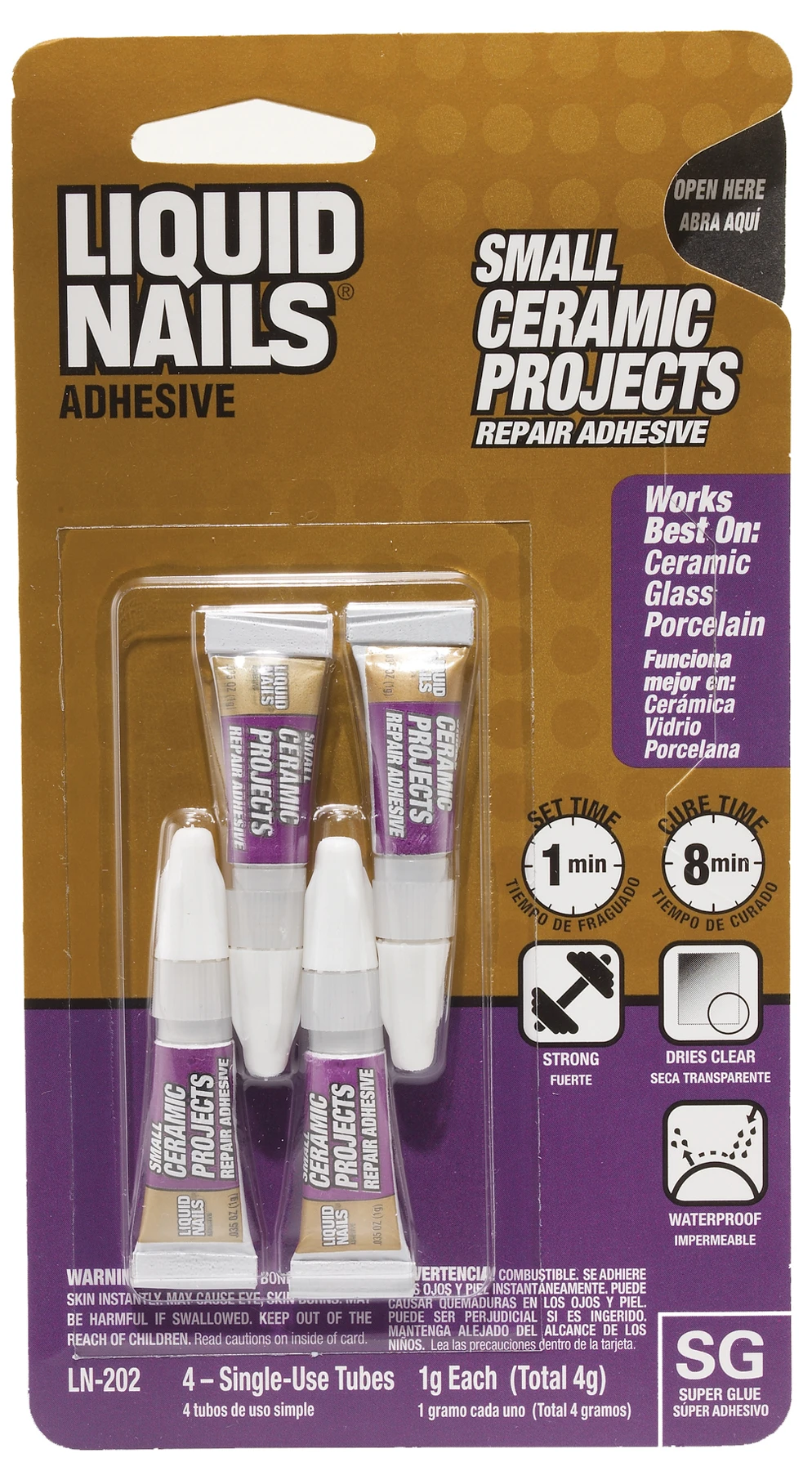 Ln-202 Ceramic Projects Repair Adhesive, 1g Squeeze Tube, Clear, 6 Pk