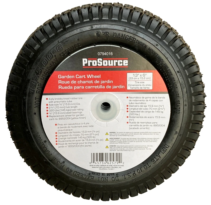 Pr1356 Garden Cart Replacement Wheel With Tube, 320 Lb Load Capacity, 13 In Diameter