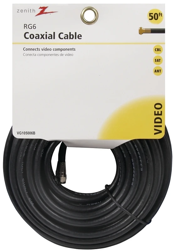 50 Feet Rg6 Coaxial Cable, Black Pvc, Model Vg105006b