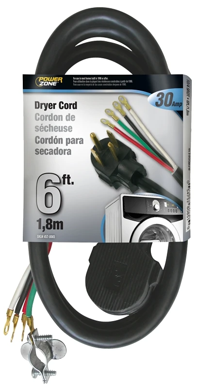 10/4 6-foot Indoor Dryer Cord With Molded Plugs And Strain Relief