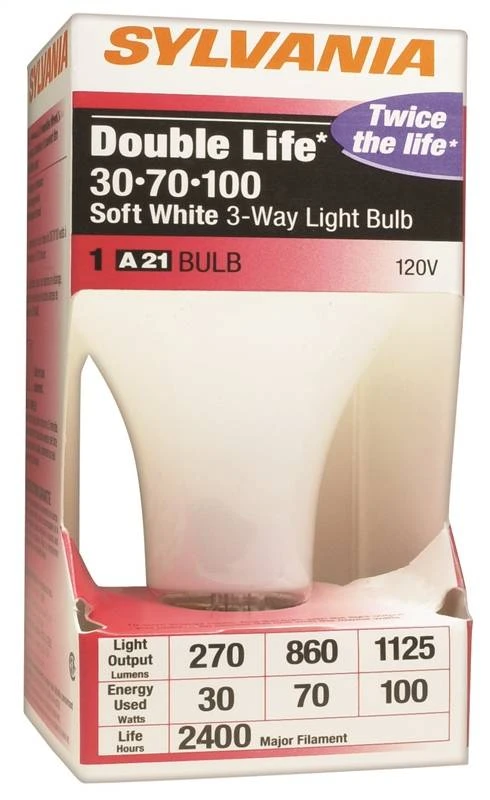 19380 3-way Incandescent Light Bulb, 30/70/100 Watt, A21 Medium Base