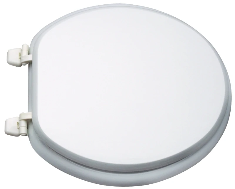 Round Toilet Seat, 17 Inch White Molded Wood With Plastic Hinges