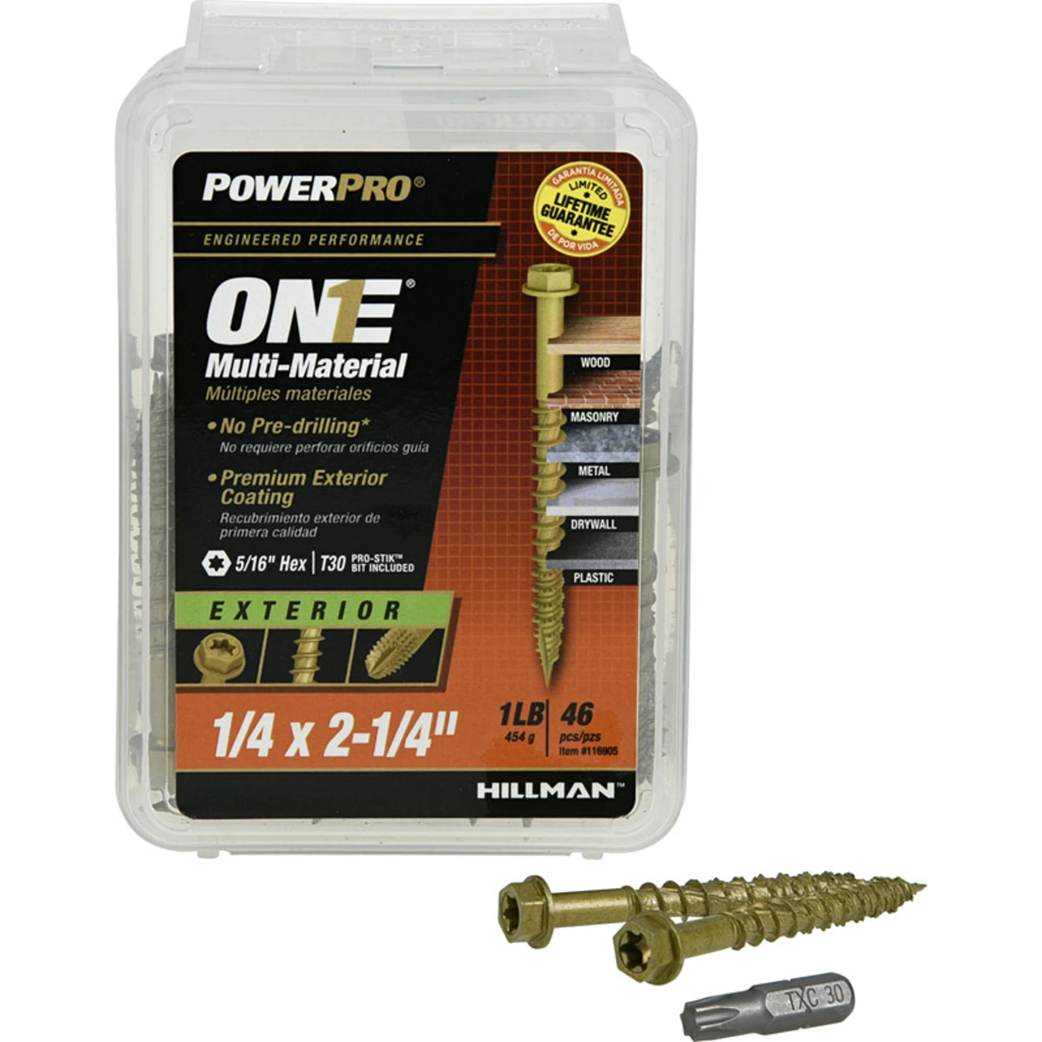 Power Pro ONE Hex Washer-Head Bronze Exterior Multi-Material Screws (1/4" x 2-1/4") - 1lb Box