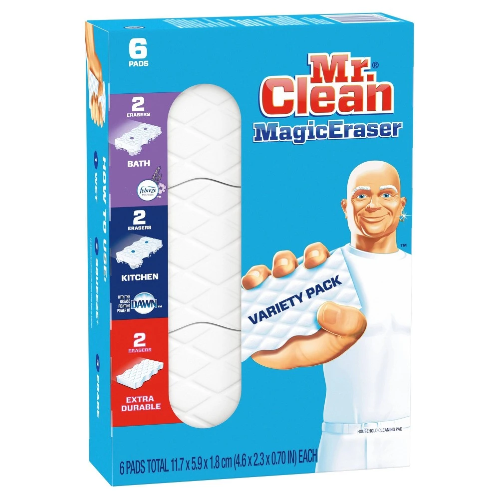 Magic Eraser Variety Pack, 6-count - Includes Extra Power, Bath & Kitchen Scrubbers