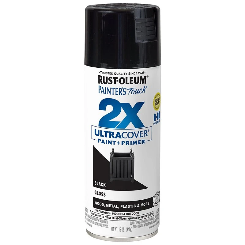 Painter's Touch 2x Ultra Cover 12 Oz. Gloss Black Spray Paint + Primer