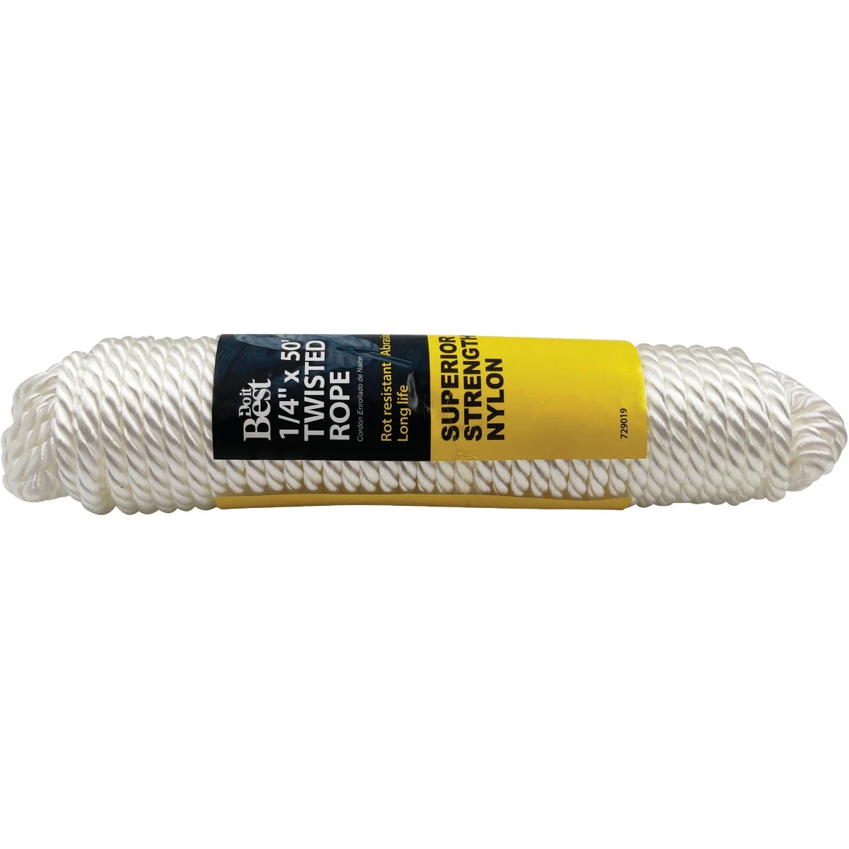 1/4 In. X 50 Ft. White Twisted Nylon Rope - Model 729019