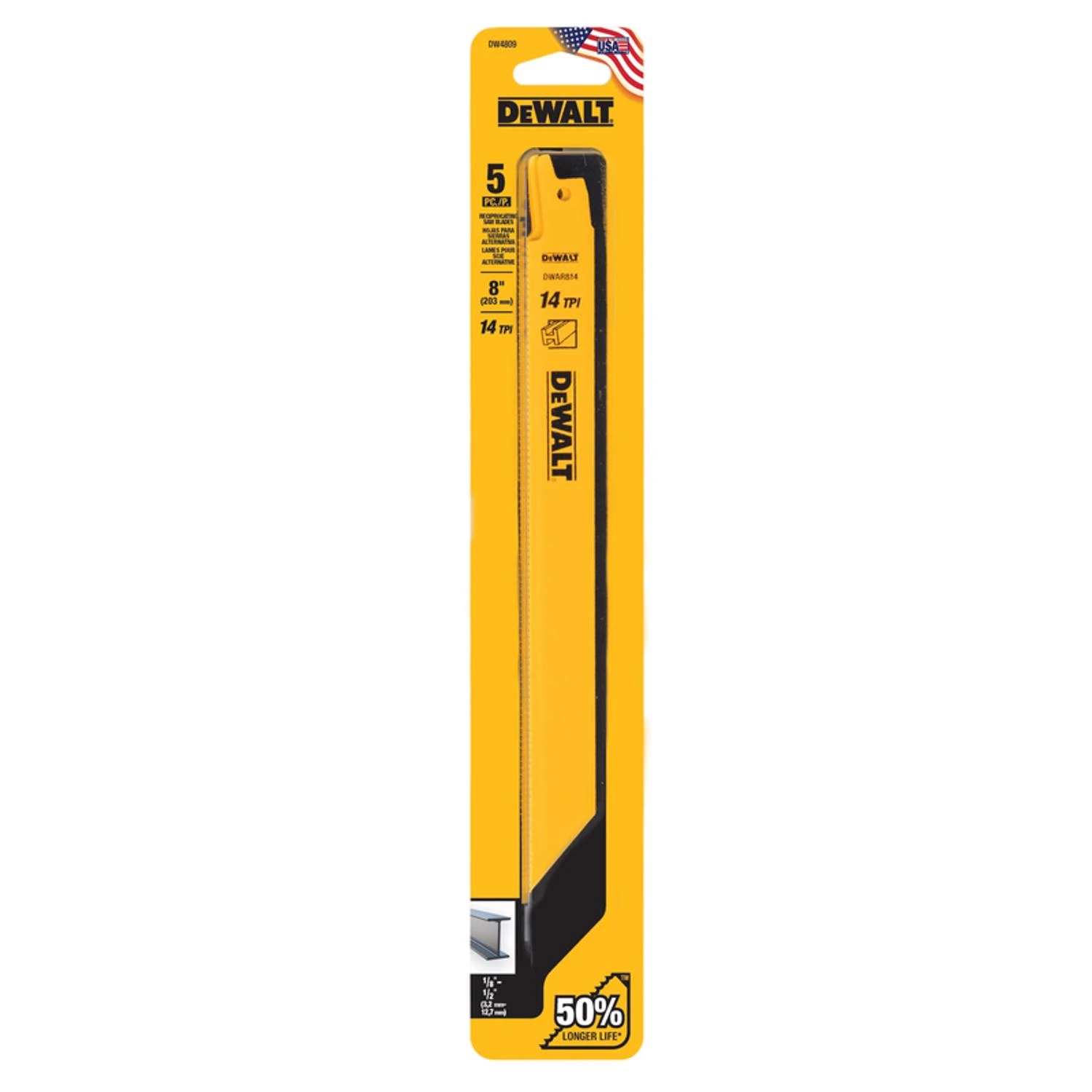 Reciprocating Saw Blade, 8 In., 14-TPI, 5-Pk.