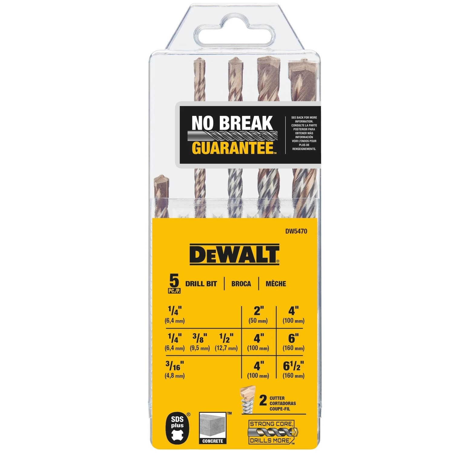 5-piece Sds Plus Rotary Hammer Drill Bit Set For Concrete And Masonry