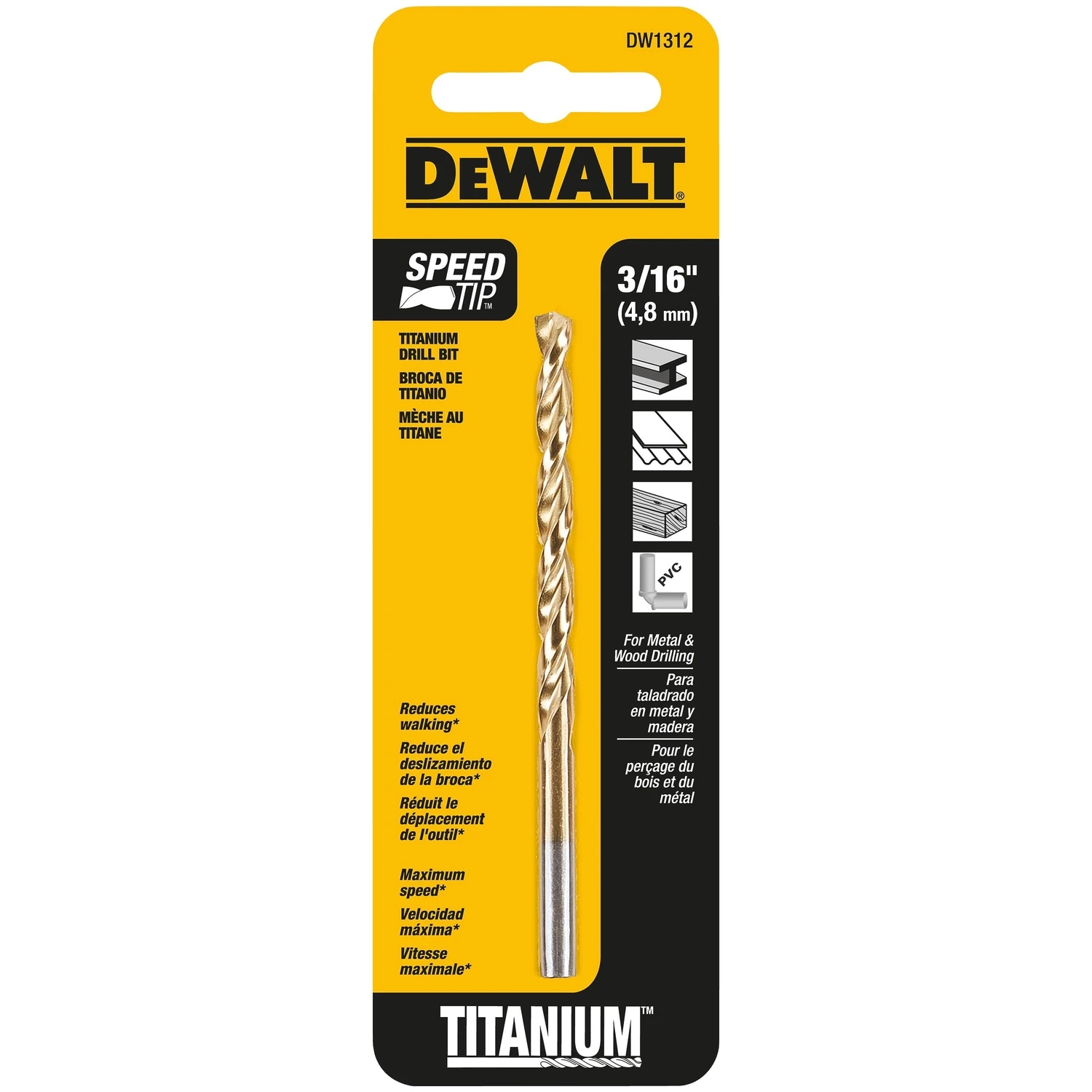 3/16 In. X 3.5 In. High Speed Steel Titanium Split Point Drill Bit