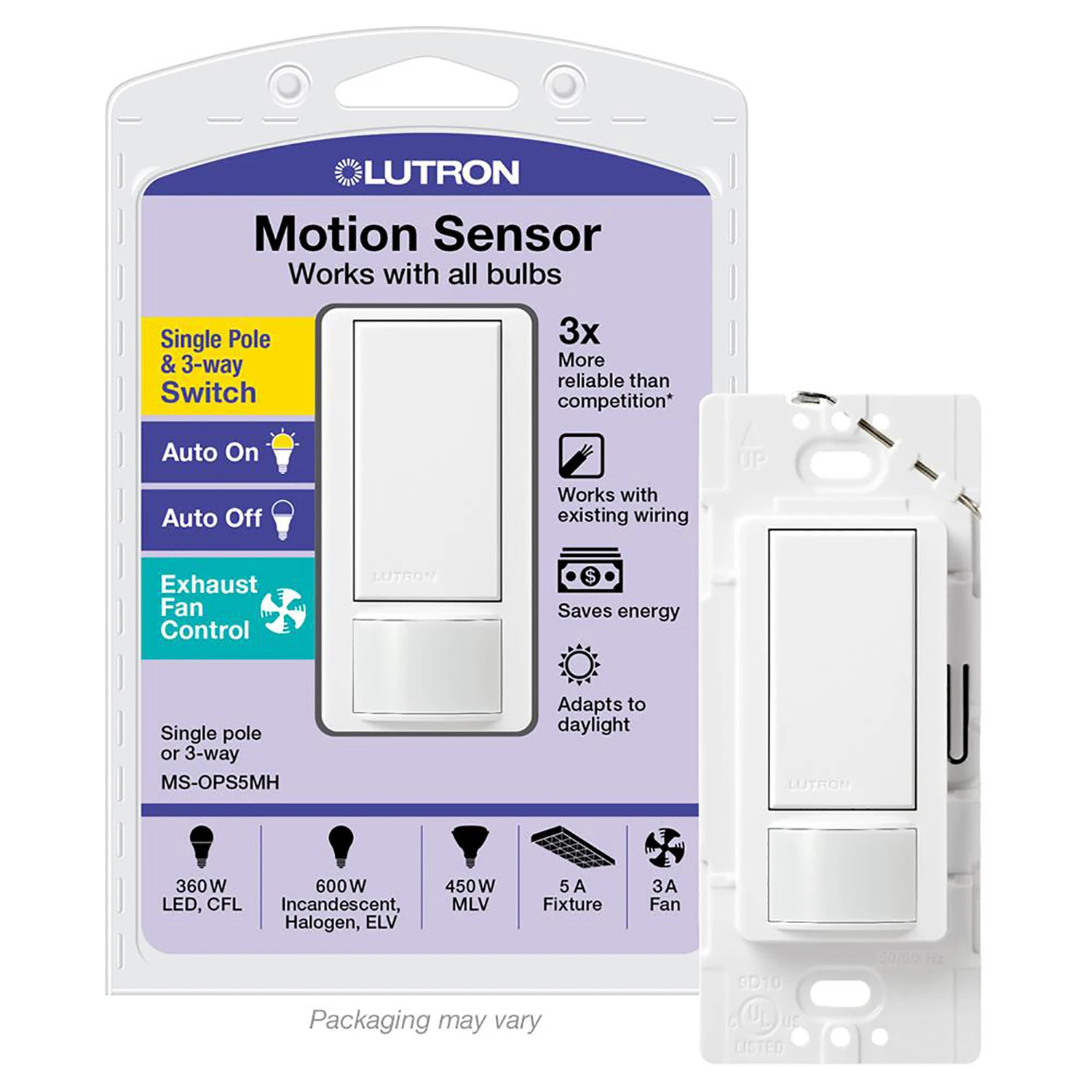 Lutron Maestro Occupancy Single pole Motion Sensor Triple Combination Switch White 1 pk
