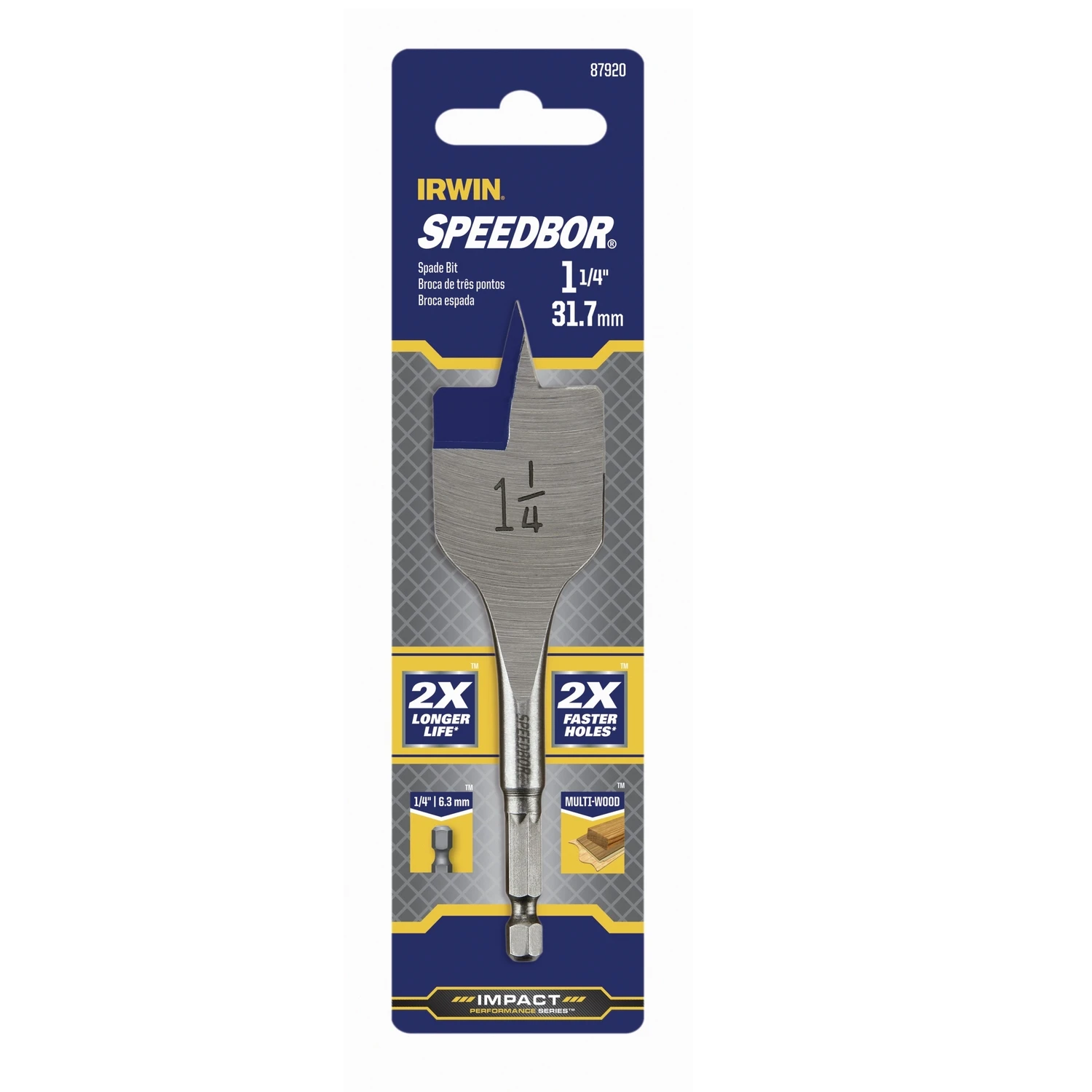 Speedbor 1-1/4 In. X 4 In. Carbon Steel Spade Bit With Quick-change Hex Shank
