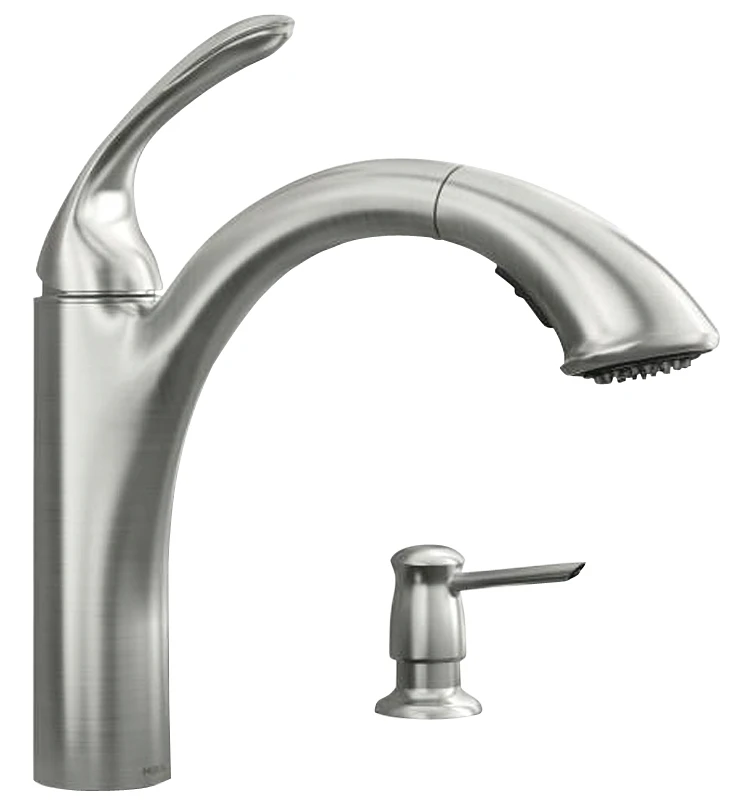 Kinzel One Handle Stainless Steel Pulldown Kitchen Faucet With Soap Dispenser