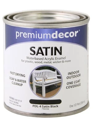 Premium Decor Black Satin Enamel Paint, 1/2 Pint - Quick Drying & Durable
