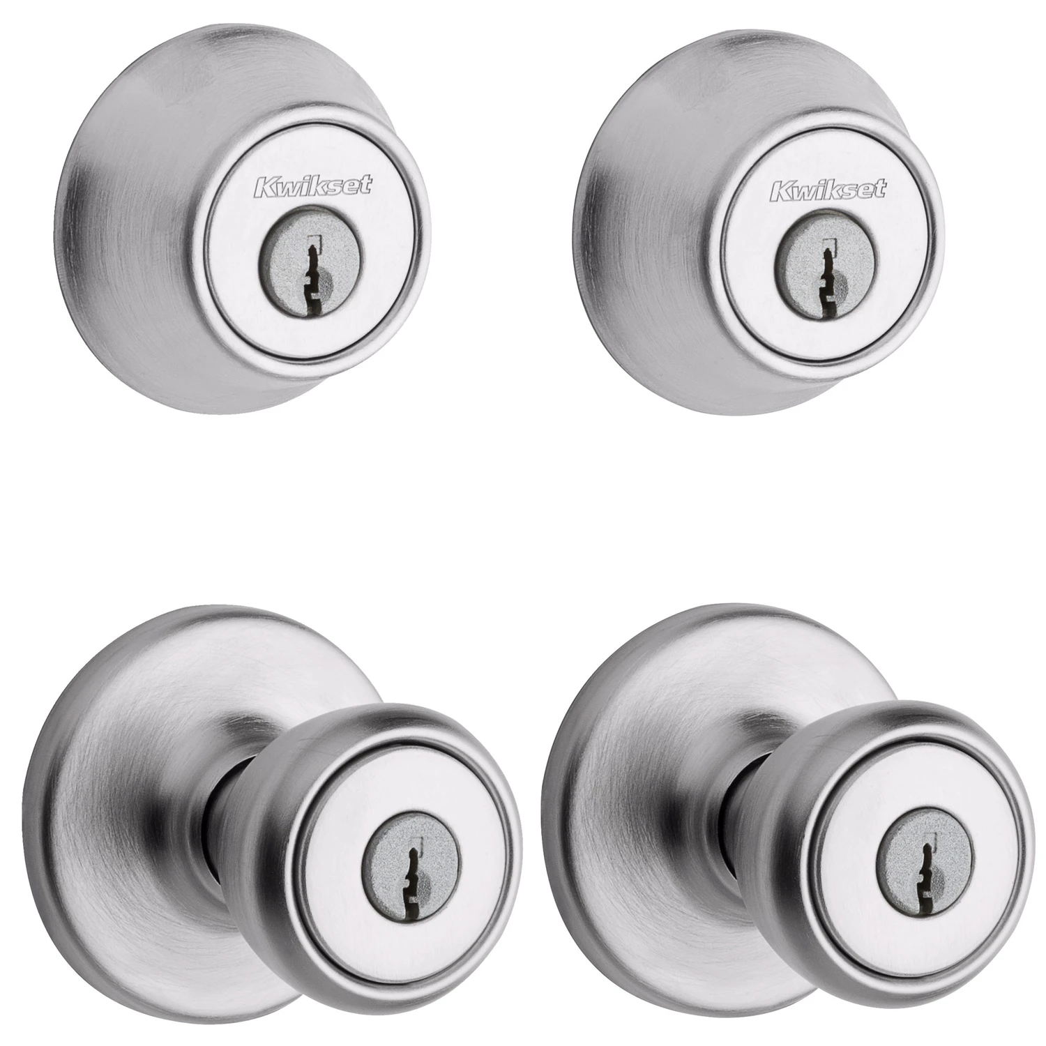 Tylo Entry Door Combo 4-Pack, 2 Entry Knobs, 2 Single-Cylinder Deadbolts, Satin Chrome