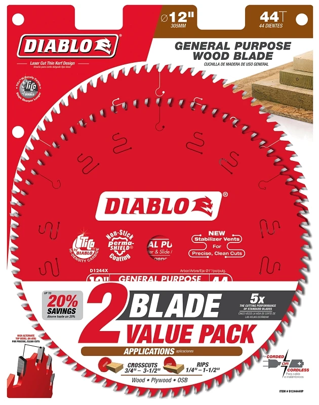 Diablo 12 In. 44-Tooth General Purpose Circular Saw Blade (2-Pack)