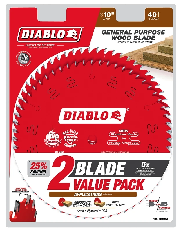 10 In. 40-tooth Tico Carbide Circular Saw Blade Set (2-pack) D104040vp