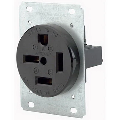 8450 50 Amp 250 Volt Flush Mount Grounding Outlet, Industrial Grade, Black