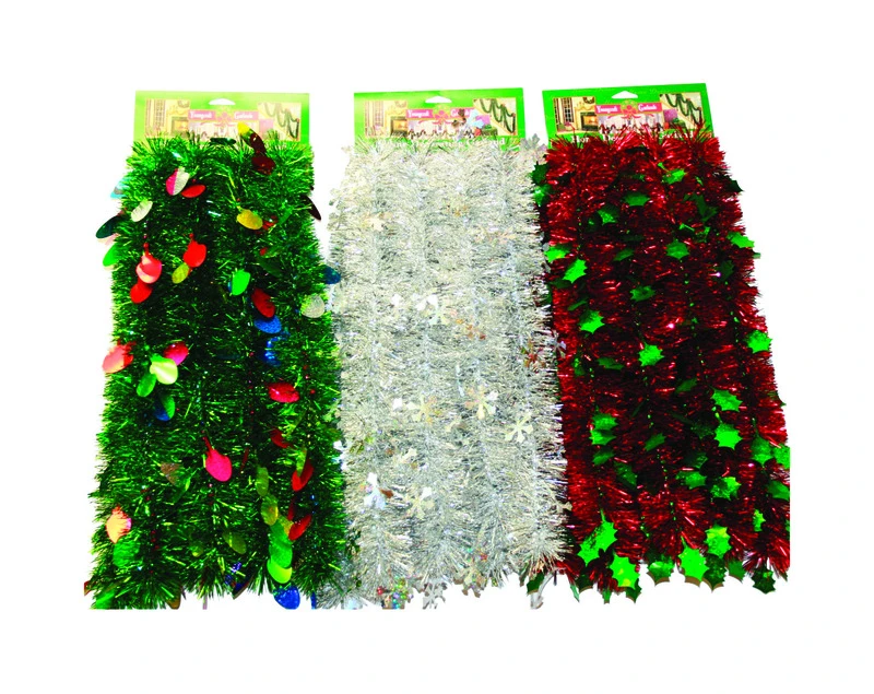 Holographic Green Holly Leaves with Red Center Garland, 4-1/2 In. x 10 Ft.
