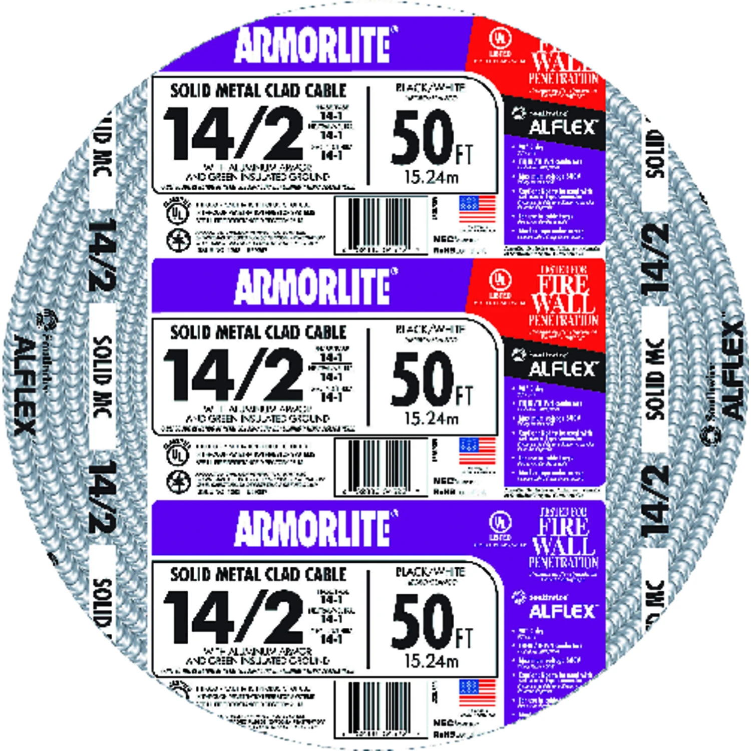 50 Ft. 14/2 Armored Mc Cable With Ground Wire