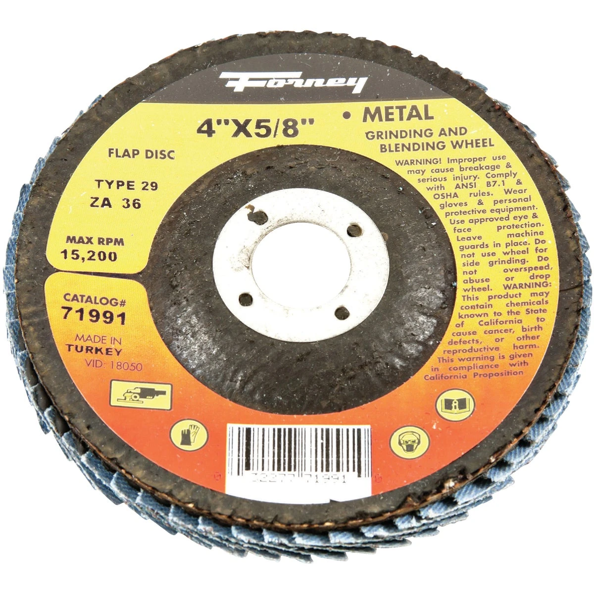 Blue Zirconia Type 29 Flap Disc, 36 Grit, 4 Inch Diameter