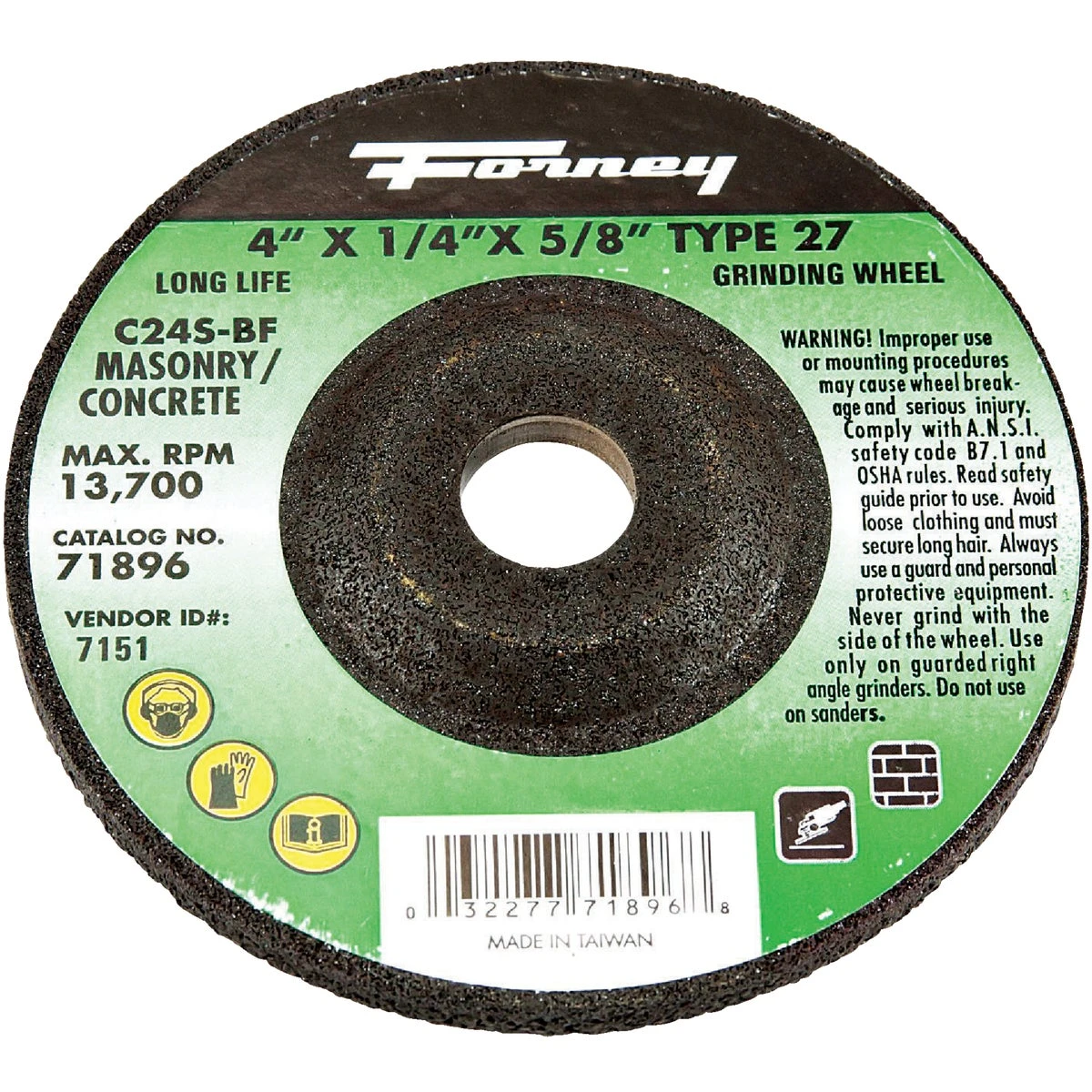 Type 27 Masonry Grinding Wheel, 4 Inch Diameter by 0.25 Inch Thickness