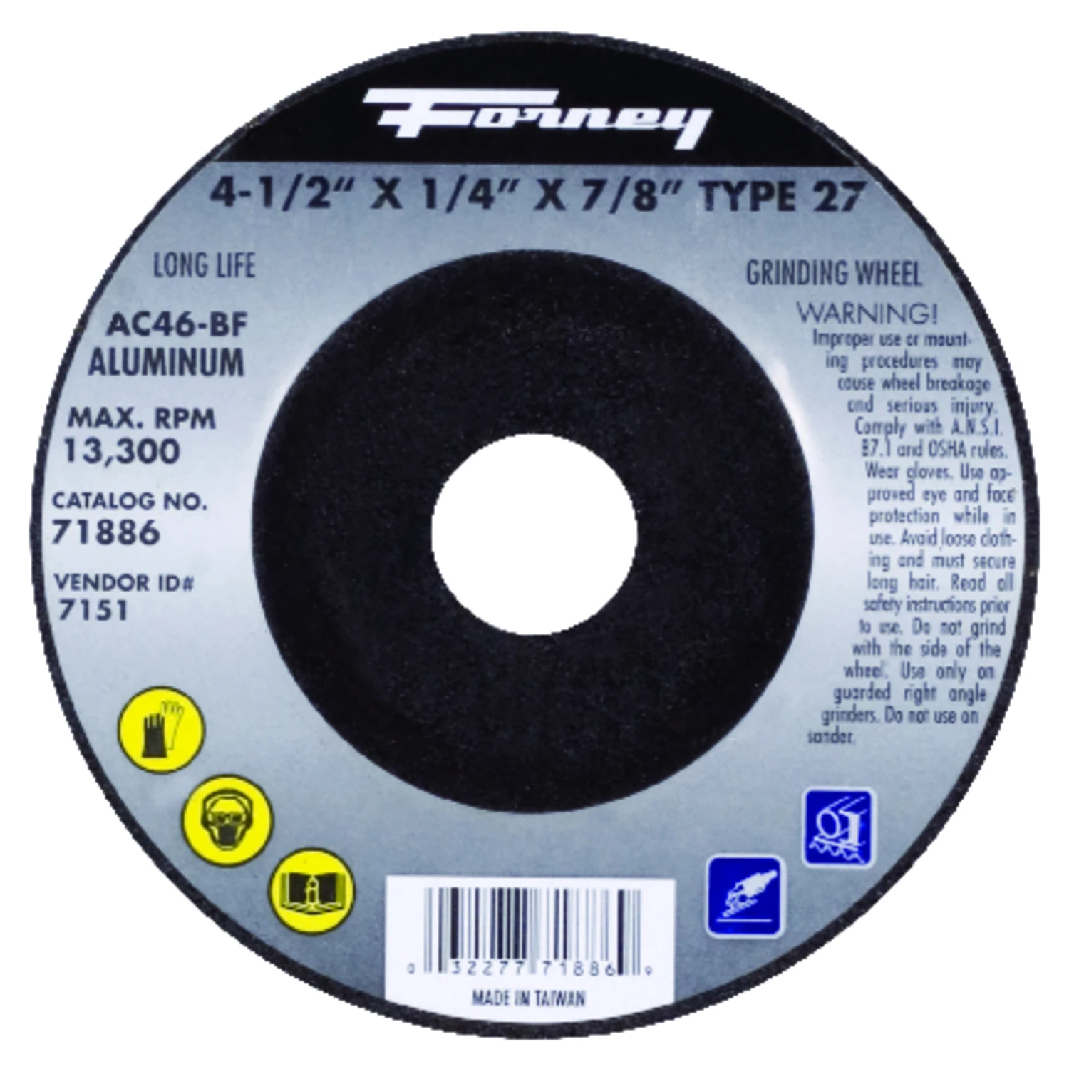Type 27 4-1/2 In. X 1/4 In. X 7/8 In. Aluminum Grinding Wheel