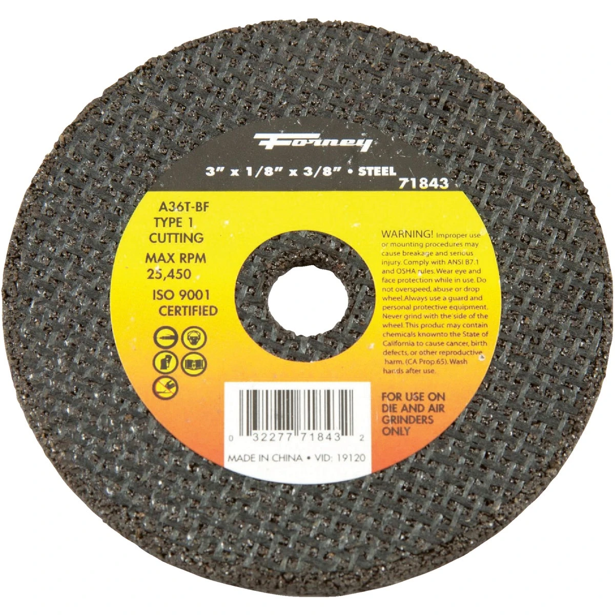 Type 1 3 In. X 1/8 In. X 3/8 In. Aluminum Oxide Metal Cut-off Wheel